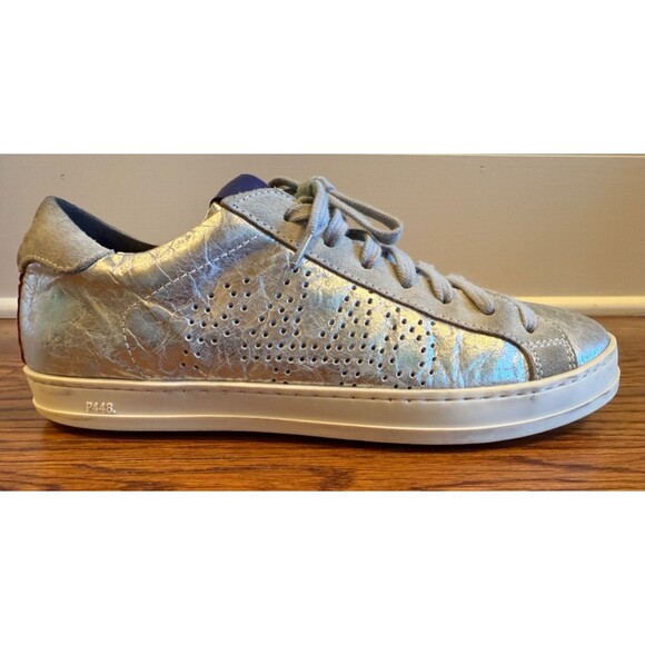 P448 John Sneakers Silver Gray Pink Accent Leather Womens EU Sz 38 US 8.5-9 - Picture 5 of 12